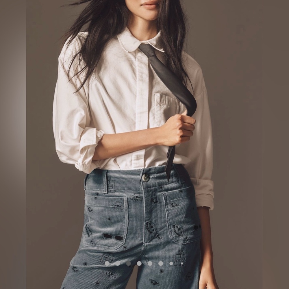 Anthropologie The Colette Crop Wide Leg Embroidered Corduroy Pants by Maeve - Picture 3 of 12